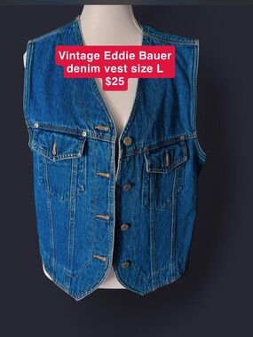 Eddie Bauer Blue Denim Vest with Chest Pockets